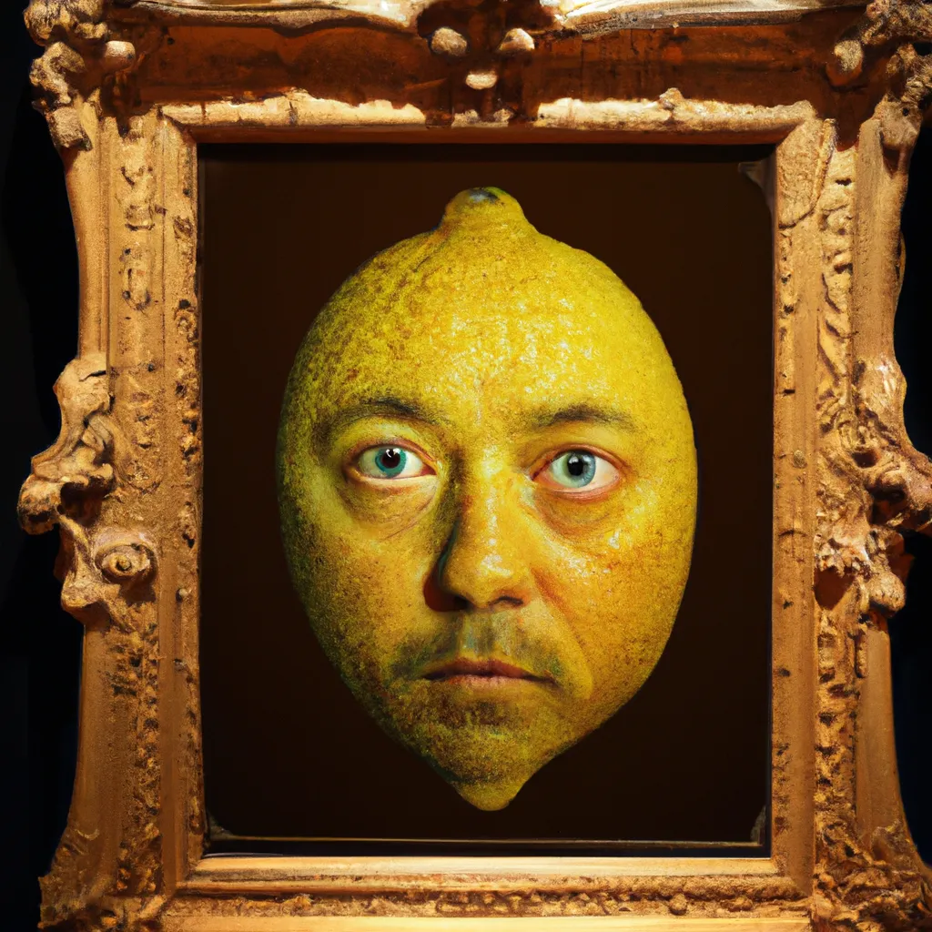Prompt: Lemon, by Caravaggio Michelangelo Merisi, by Nam June Paik, Multiverse, Beard, Googly Eyes, insanely detailed and intricate, hypermaximalist, elegant, ornate, hyper realistic, super detailed, from a rift dimension