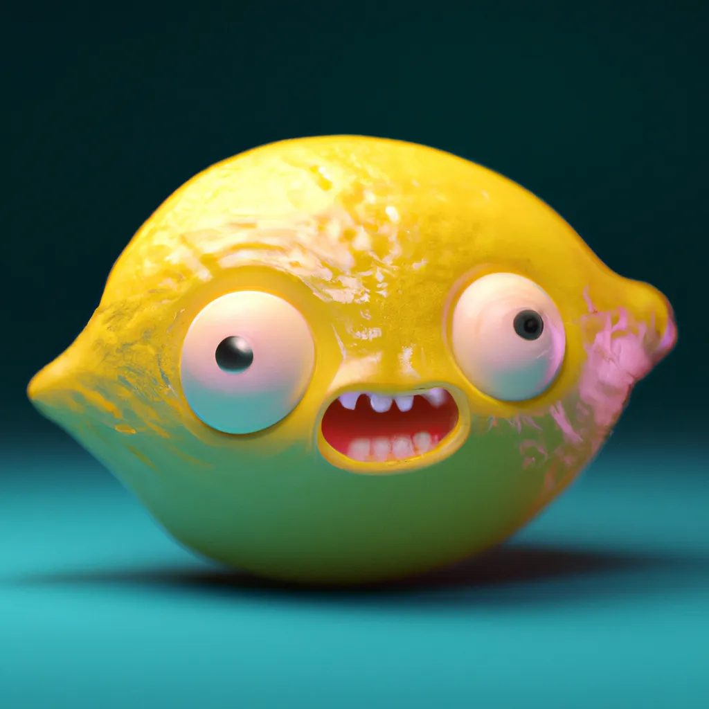 Prompt: Lemon, close-up, very cute, emoji, multicolored, Unreal Engine 3D render, trending on ArtStation, realistic materials