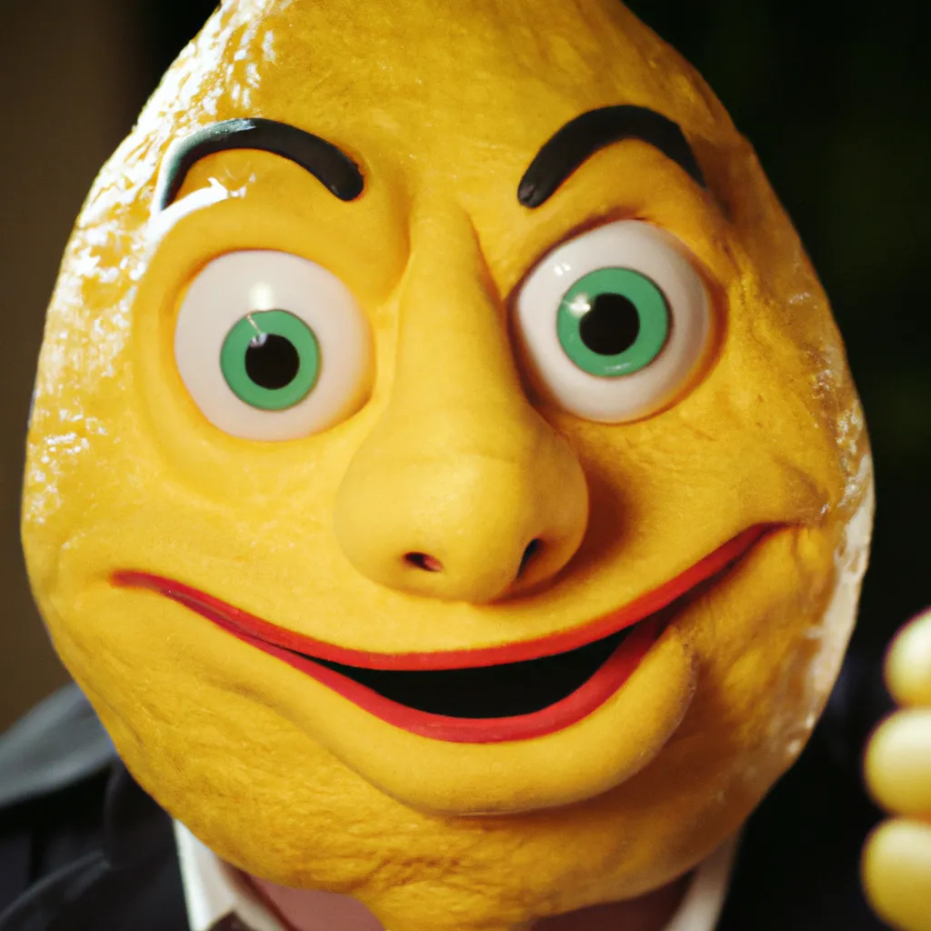 Prompt: a lemon character from simpsons, still from live action lemon simpson movie
