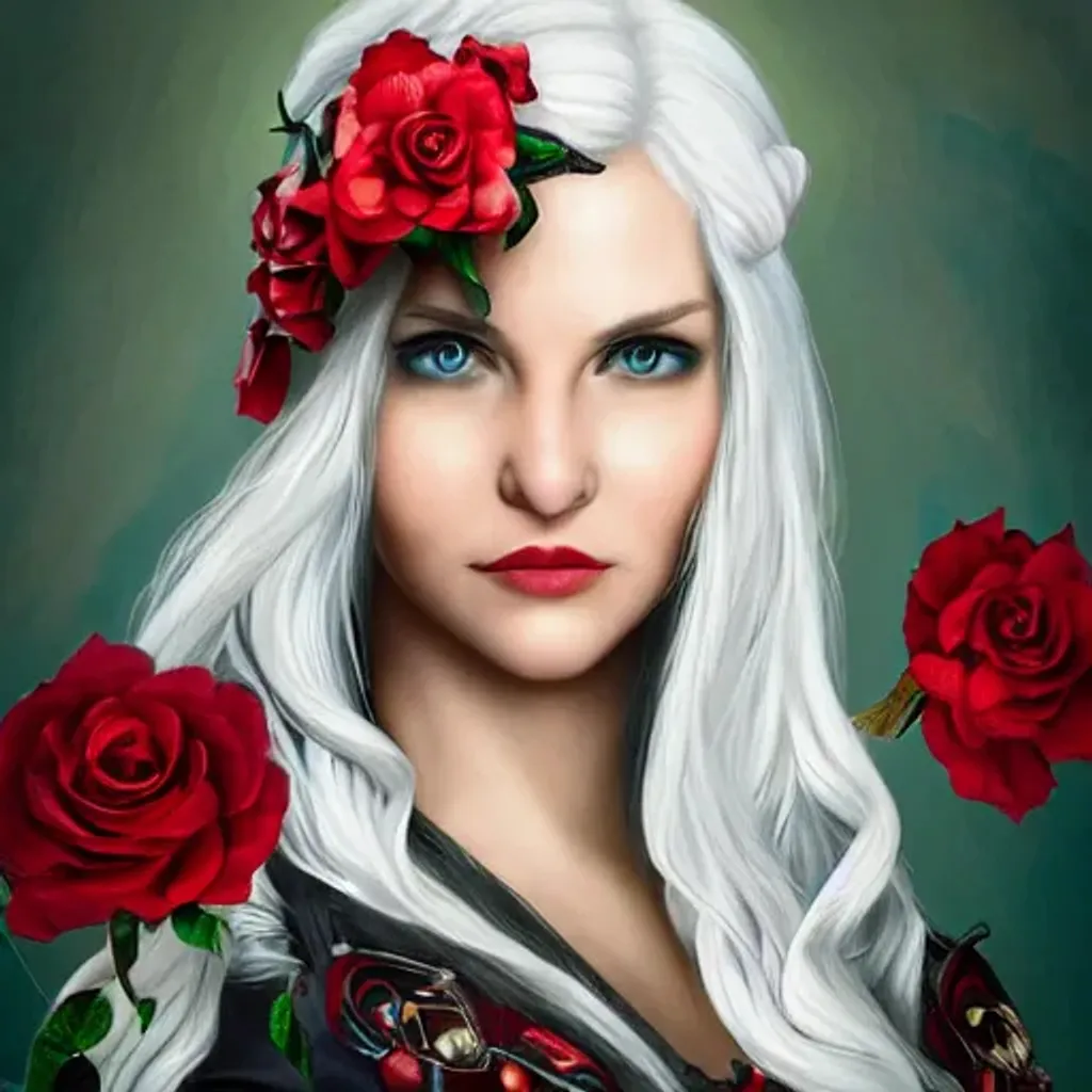 Prompt: Portrait of {jaina proudmoore} with {white} hair and with cute face and {red} eyes, strawn hat, black rose flowers, {flowerfield}, perfect composition, hyperrealistic, super detailed, 8k, high quality, trending art, trending on artstation, sharp focus, studio photo, intricate details, highly detailed