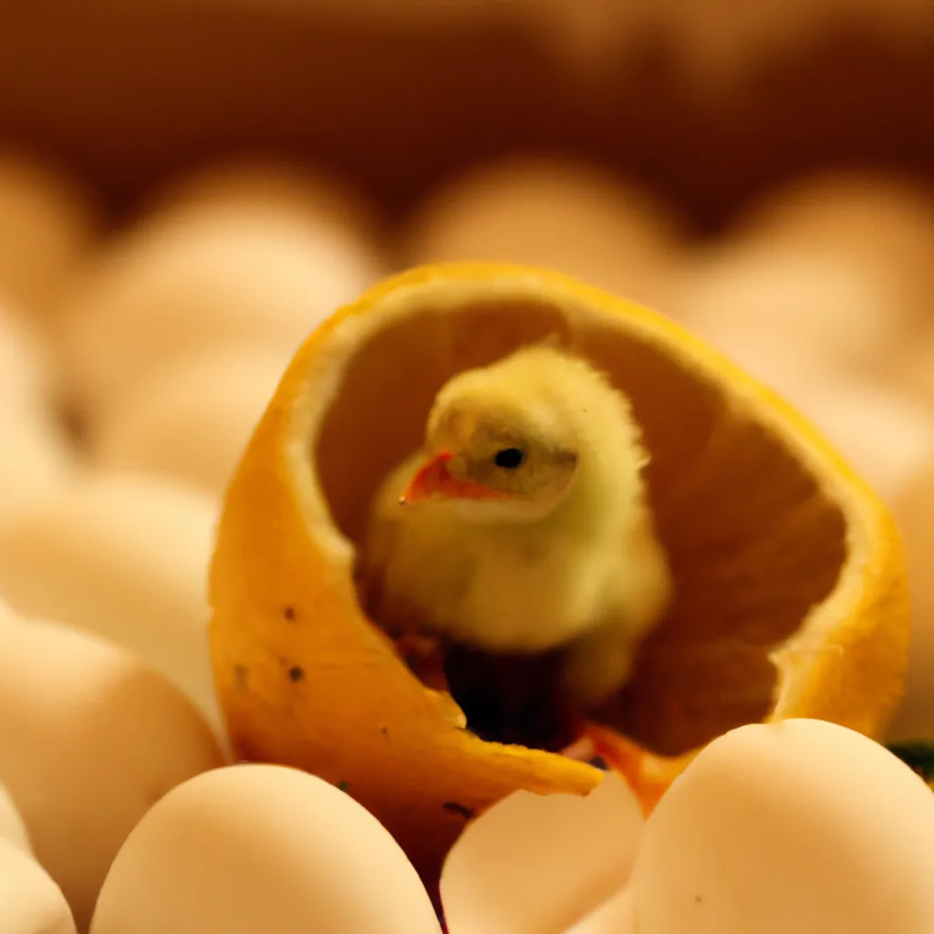 Prompt: A cute chick hatching from lemons, professional photograph, high quality, highly detailed, trending