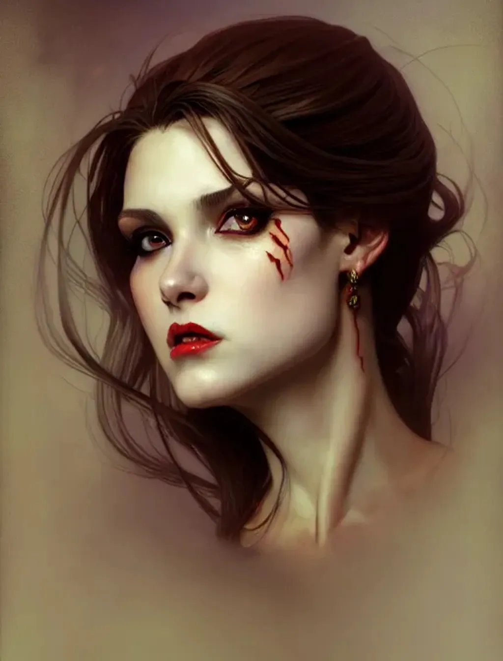 Prompt: award winning portrait of a attractive beautiful female vampire, head and shoulders,  detailed and clear eyes and mouth, by Stanley Artgerm Lau , greg rutkowski, thomas kindkade, alphonse mucha, loish, norman rockwell, J. C. Leyendecker, Trending on artstation rule of thirds extremely detailed illustration hd 4k