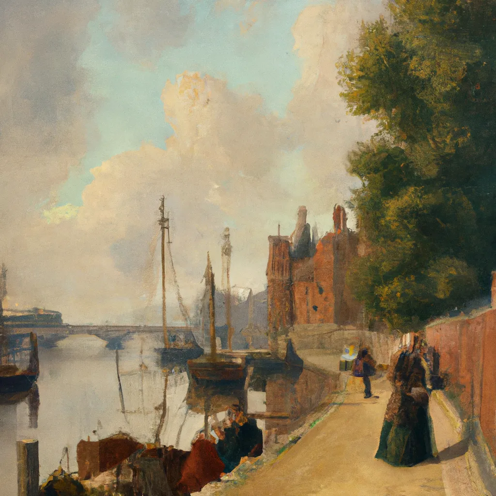 Prompt: A Beautiful Morning By the River Thames, 1880, London, Flemish style painting