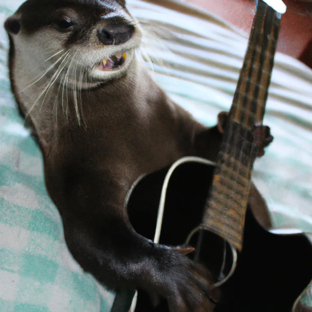 Prompt: photograph of an otter playing guitar
