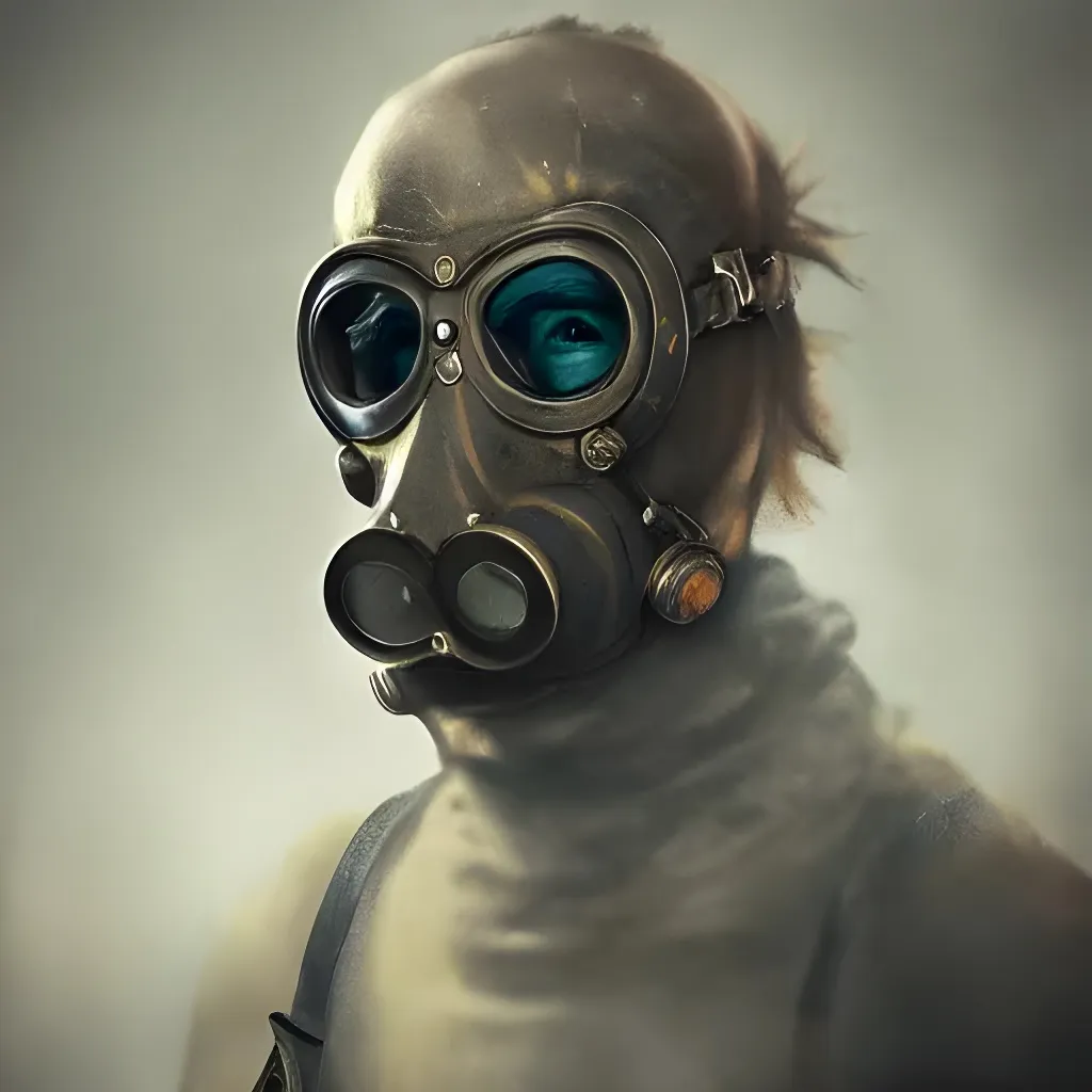 Prompt: photorealistic, by WLOP gas mask, last survivor, elden ring, godly, Oni, ember, dim glow, cinematic shot, 