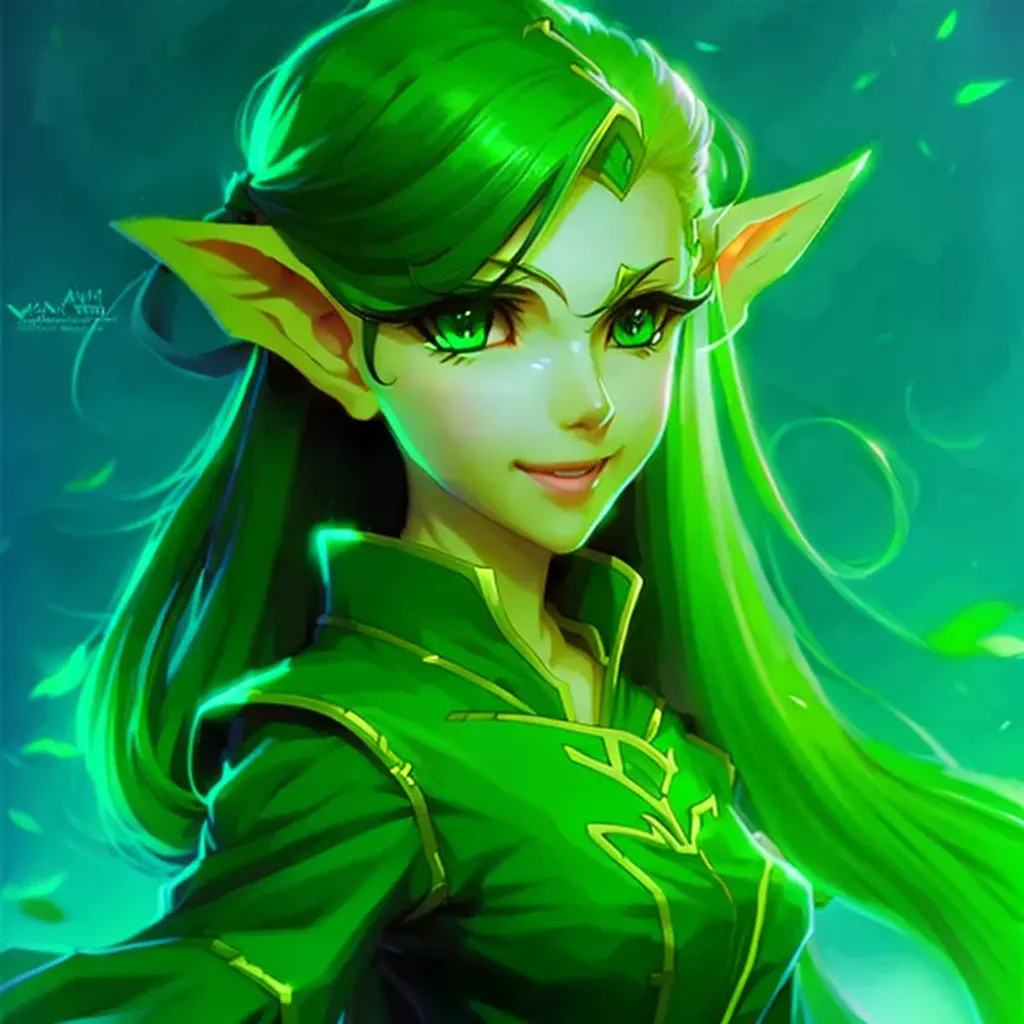 Prompt: cute Female goblin with Green Skin, dreamy eyes, beautiful intricate hair, symmetrical, anime wide eyes, cold lighting, detailed face, by makoto shinkai, stanley artgerm lau, wlop, rossdraws, concept art, digital painting, looking into camera, pointy ears
