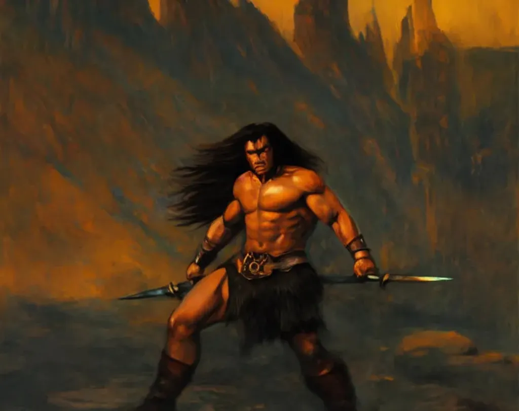 Prompt: Conan the Barbarian painted by Herman Herzog