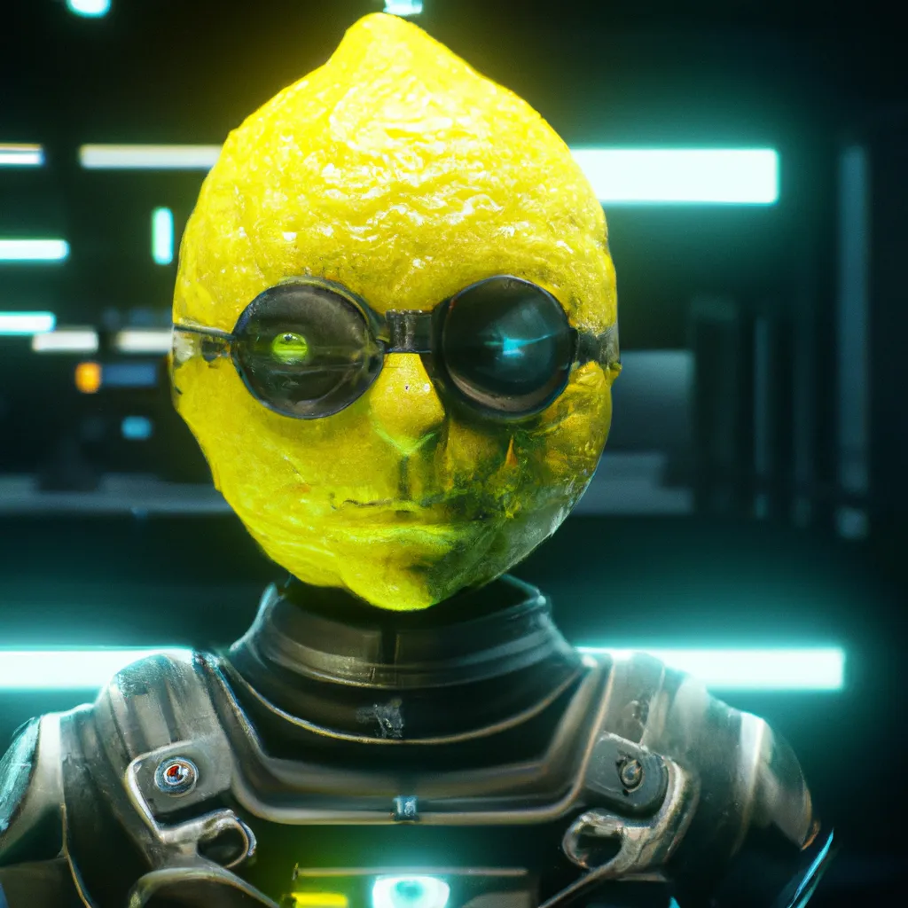 Prompt: An 4K in-game PC screenshot from Cyberpunk 2077 of an NPC who is a cyborg Lemon