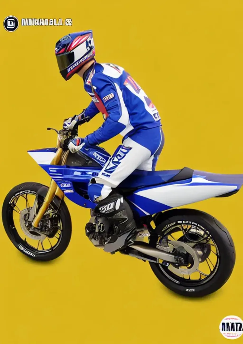 Prompt: Recreate base image in realistic style. Horse. Motorcyclist. Yamaha livery. No variant. Maintain pose.