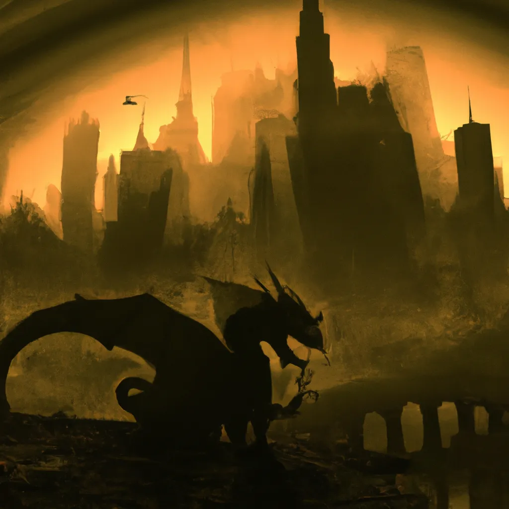 Prompt: Vista of demonic creatures living in a utopian city within hell