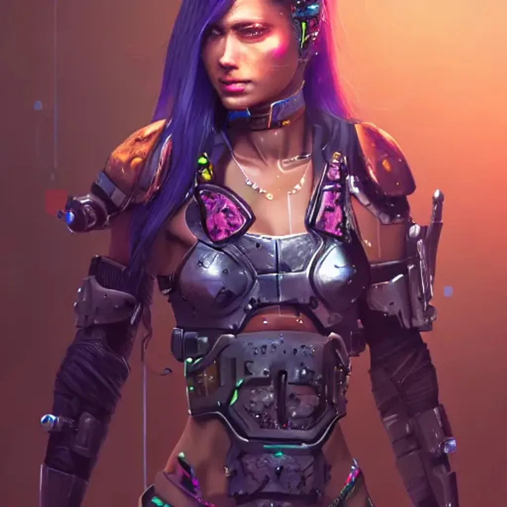 Prompt: cyberpunk warrior princess, detailed face, full body, concept art, rim lighting, stanley lau, detailed, sharp focus, trending on artstation