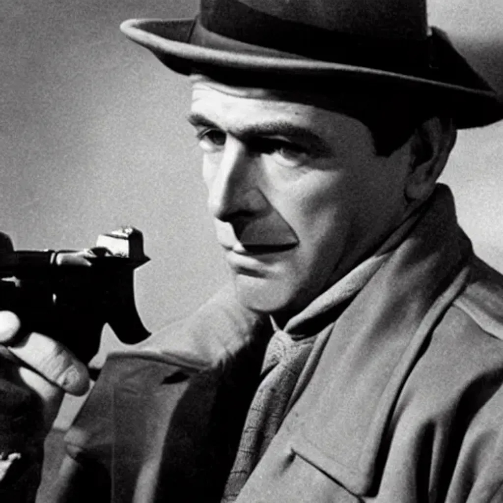 a miserable detective in a trenchcoat, film noir