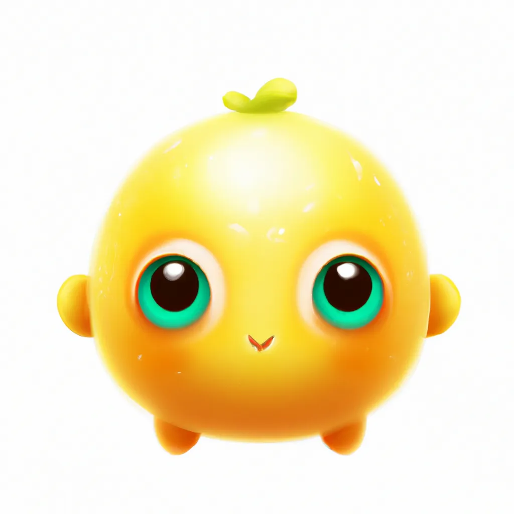 Prompt: A small cute baby creature looking like a lemon. Cute, disney and pixar cartoon style. Realistic.