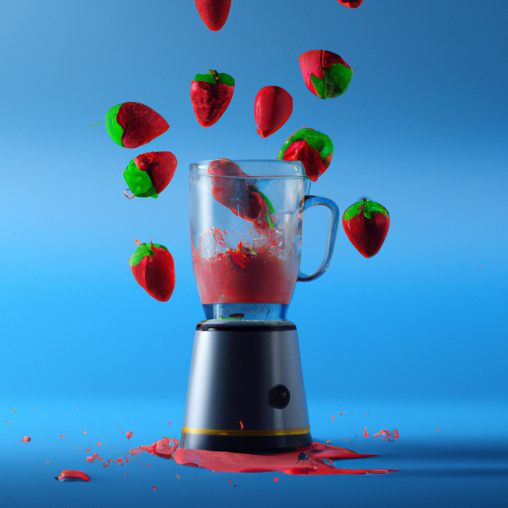 a strawberry falling into a blender, digital art OpenArt