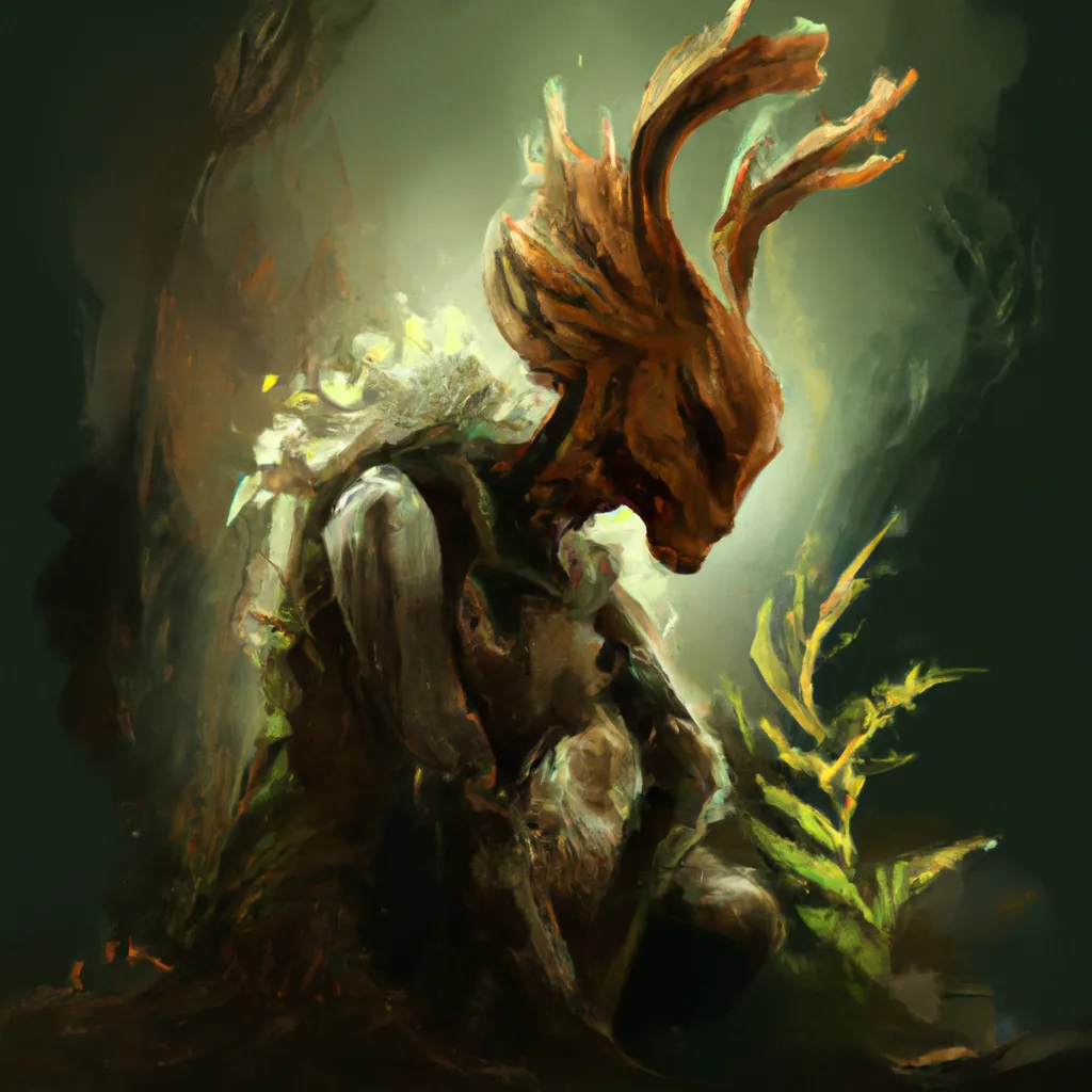 Prompt: the spirit of the forest on a uniform dark background, artstation