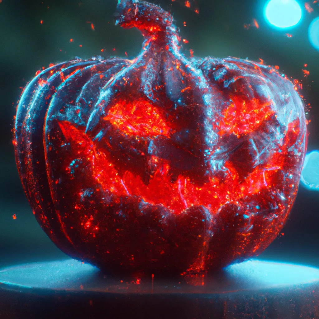 Prompt: spooky Halloween red pumpkin, Fantasy Hyper detailed digital matte painting, concept art, hyperrealism, Cinema 4D, 8k resolution, 64 megapixels, coherent, bokeh, CGSociety, ZBrush Central, behance HD, hypermaximalist, a masterpiece, 4K