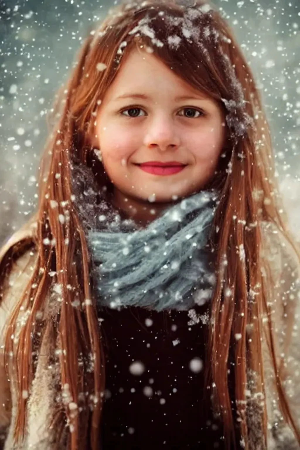 Girl standing in a snowy landscape, realistic | OpenArt