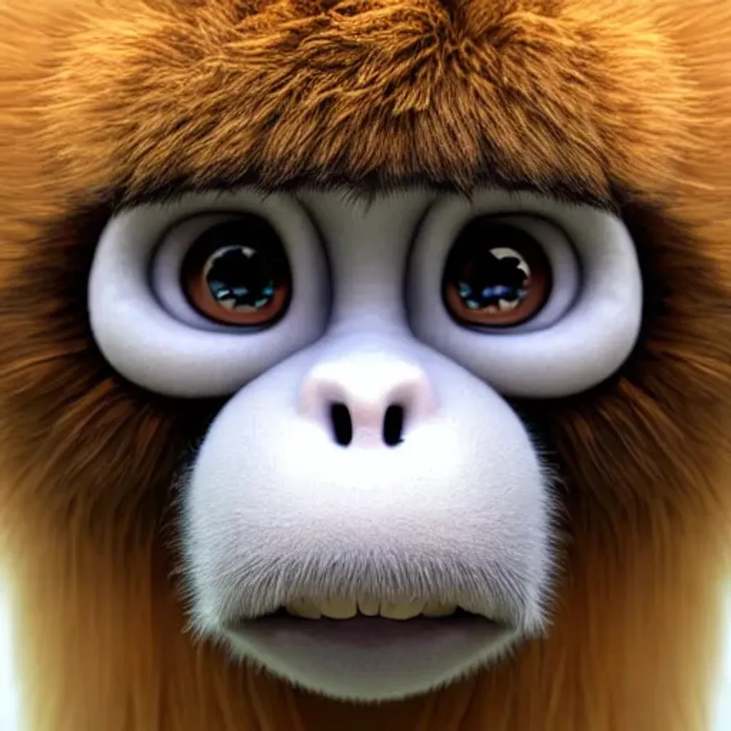 Prompt: 3d fluffy monkey, highest quality, behance hd, closeup cute and adorable, cute big circular reflective eyes, long fur, Pixar render, cinematic , intricate detail,