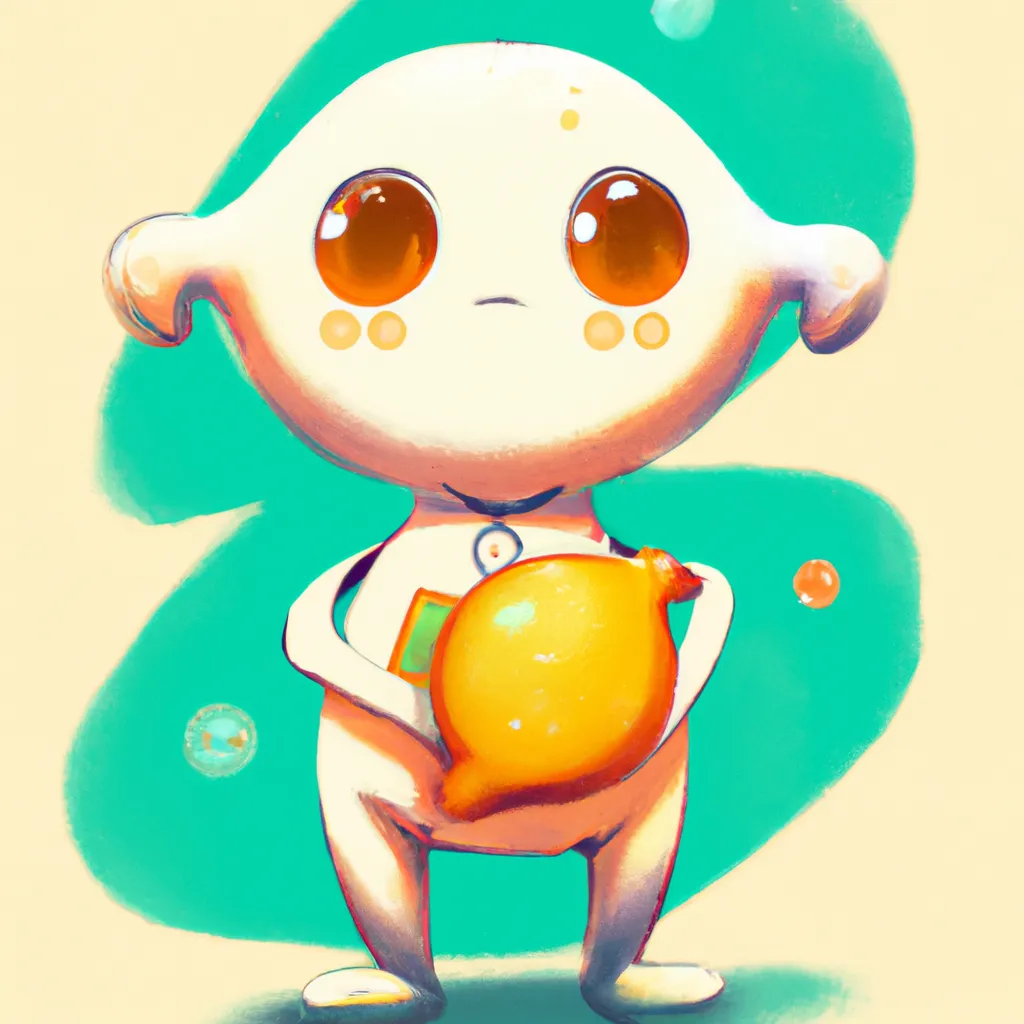 Prompt: A baby lemon character wearing genes while holding its favourite toy, digital drawing, trending on artstation