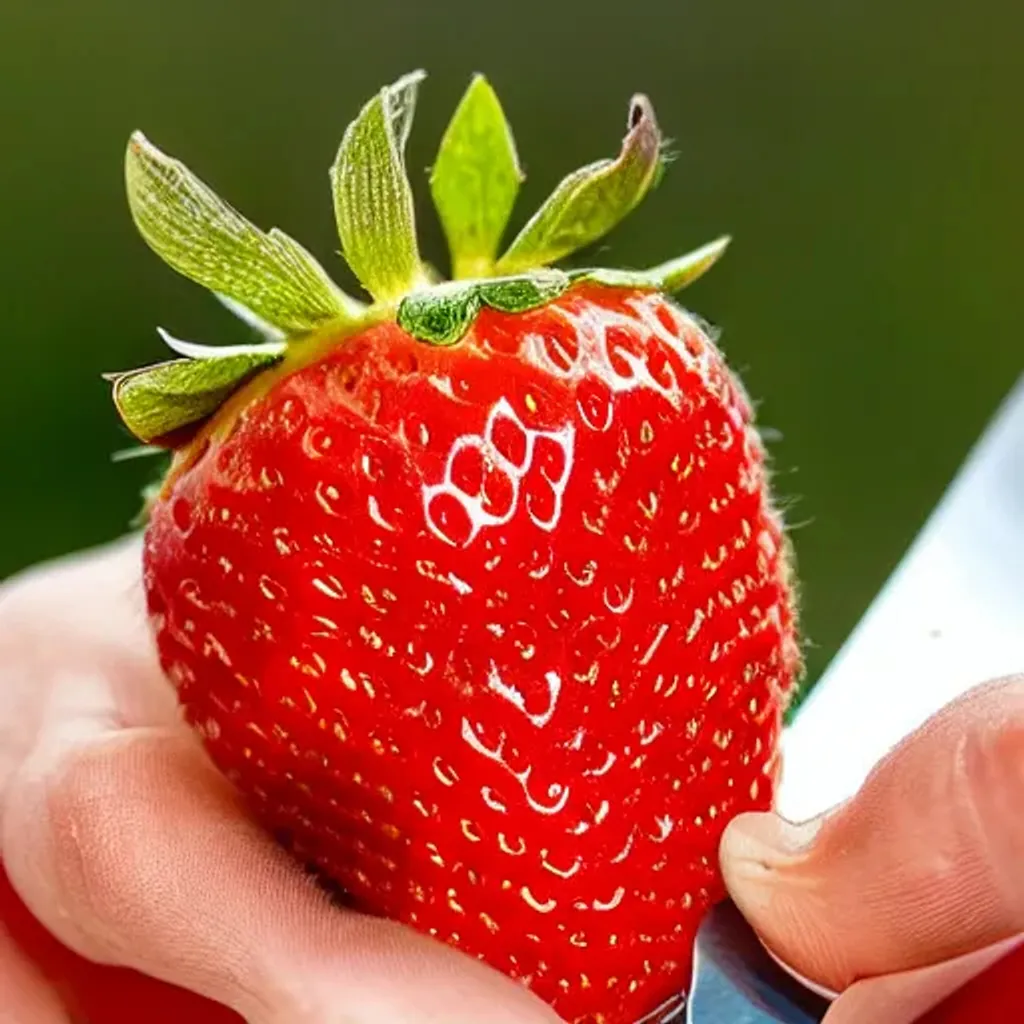 Prompt: alive strawberry holding a knife