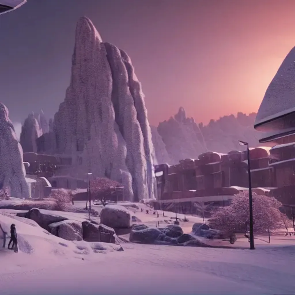 Prompt: landscape of wakanda-inspired city on a snowy, hilly terrain, cinematic lighting, octane render, photorealistic.