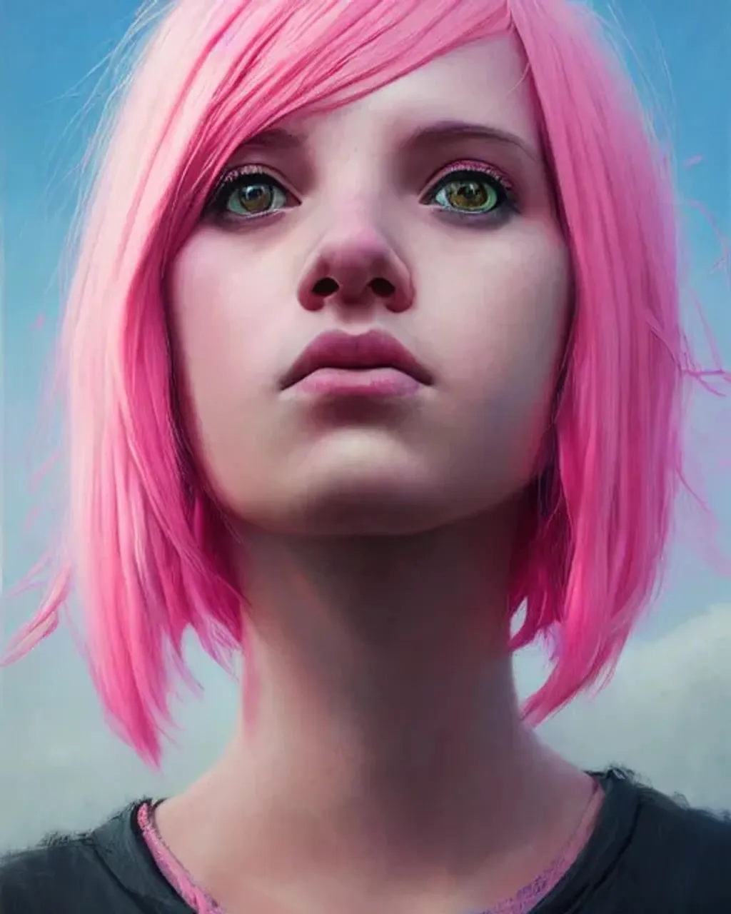 Prompt: portrait of emo woman with pink hair and with cute face, scenic background, perfect composition, hyperrealistic, photorealism, super detailed, 8k, high quality, trending art, trending on artstation, sharp focus, studio lighting, intricate details, hyperdetailed photography by greg rutkowski, dino tomic