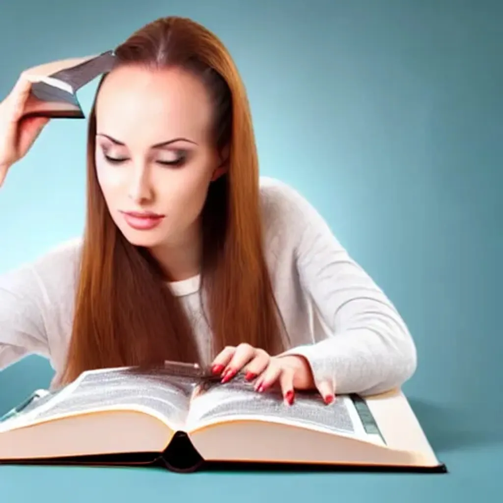 Prompt: Beautiful high intelligence genius woman with very large veiny forehead that is reading a science book