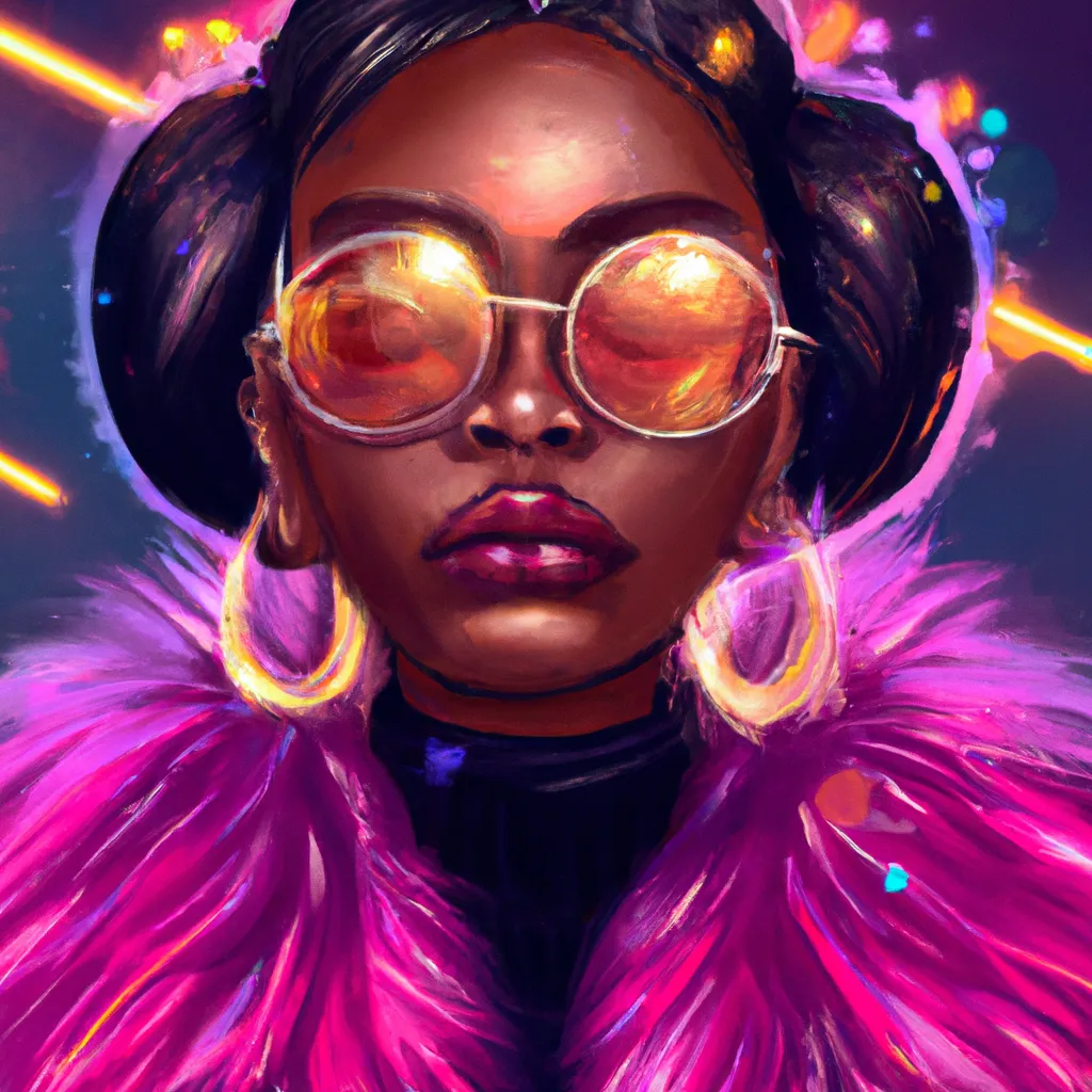 portrait of nigerian woman, fur coat, pink star sung | OpenArt