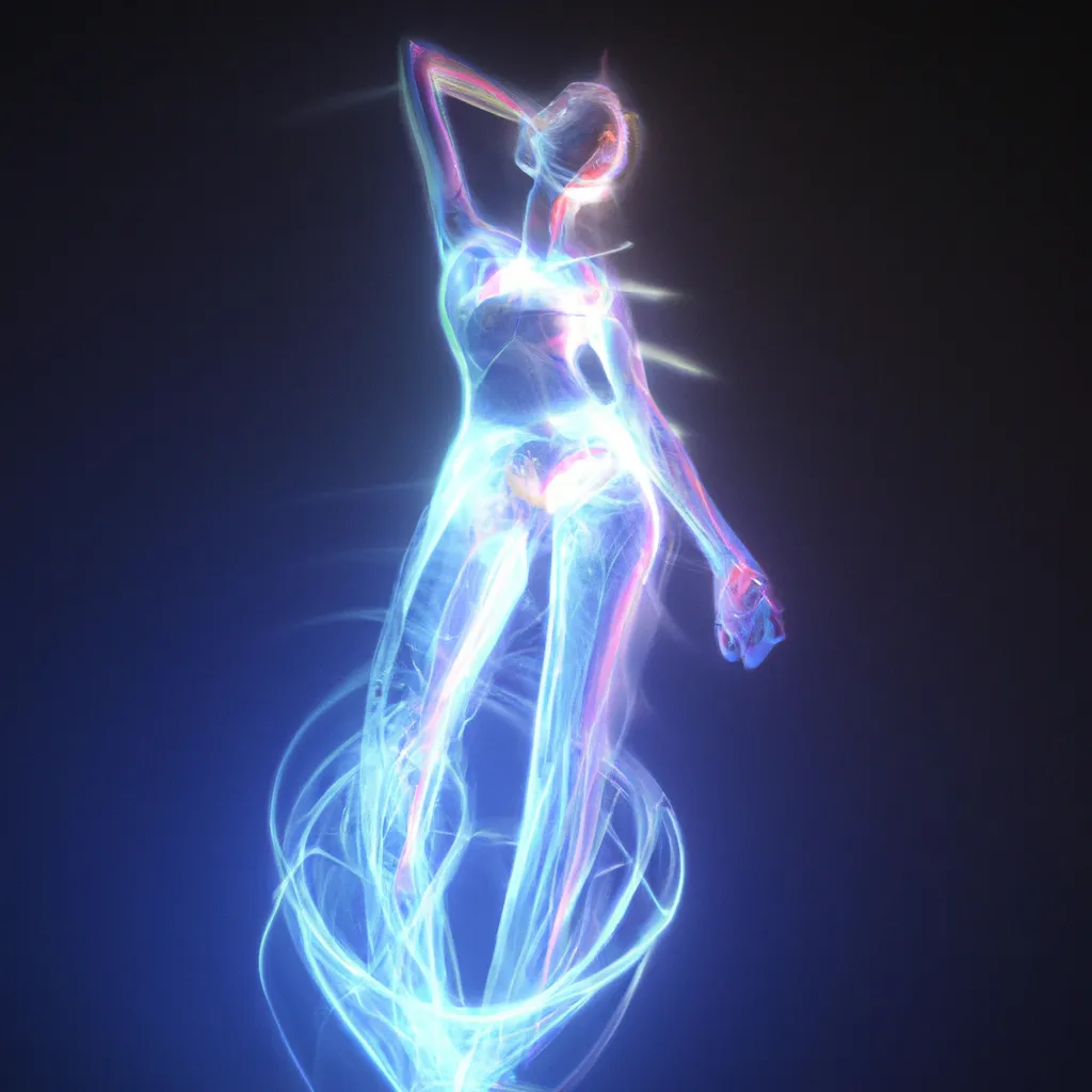 Prompt: Light bender, Transparent crystal body of a woman posing, illuminated by random smooth streaks of neon halo light wrapped around her transparent body, neon light beam coiled around her body, black background, 3d octane render artstation light bending trending 8k steampunk