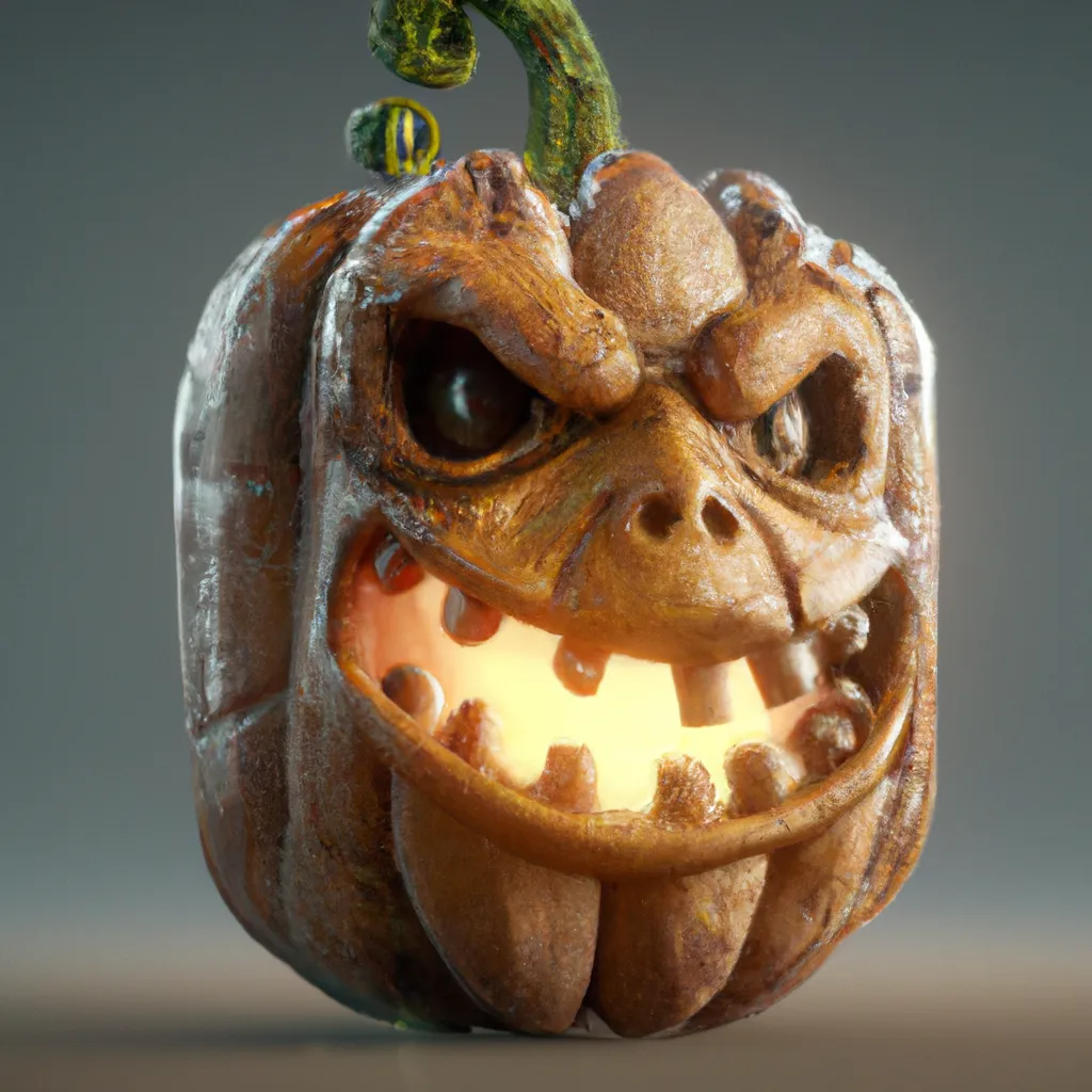 Prompt:  Scary Pumpkin Character , light in Octane Render, High Resolution, Artstation 1