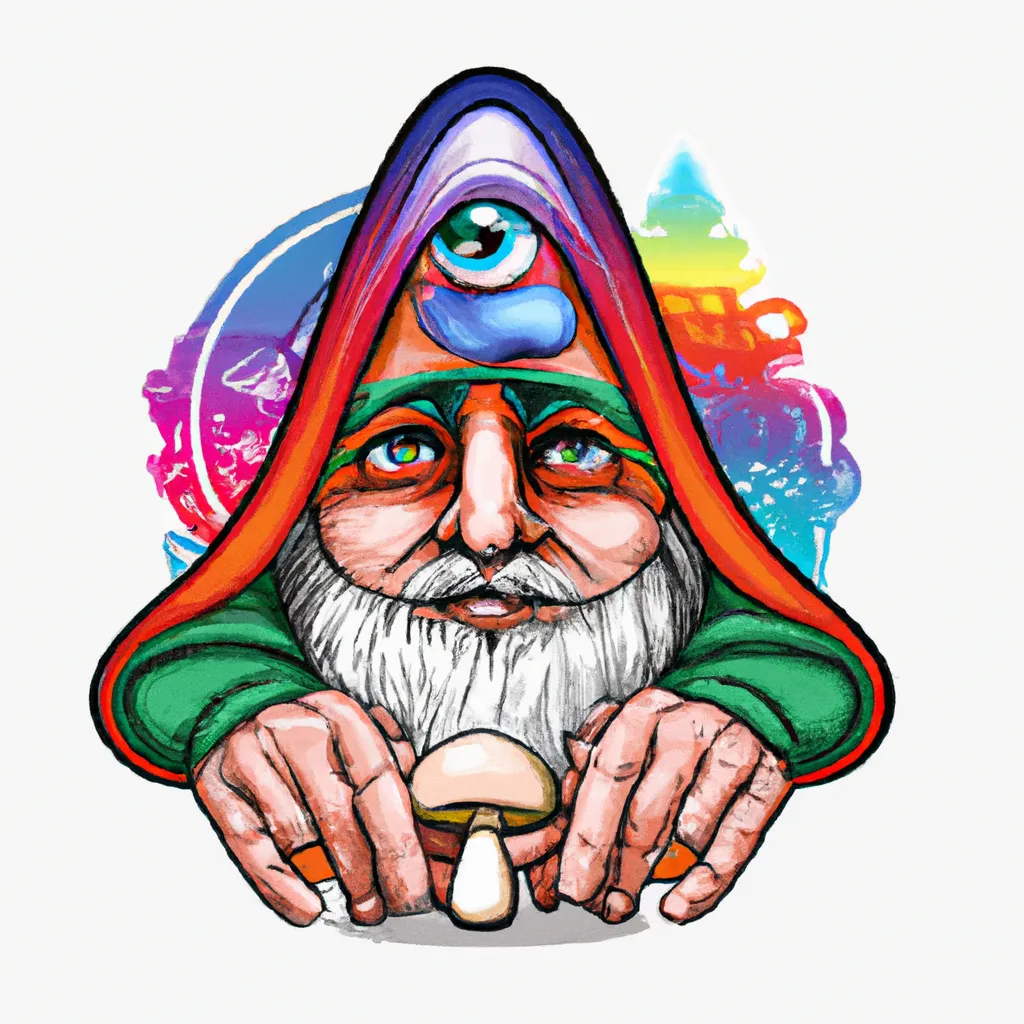 Prompt: third eye mushroom character knome illustration acid trip realistic