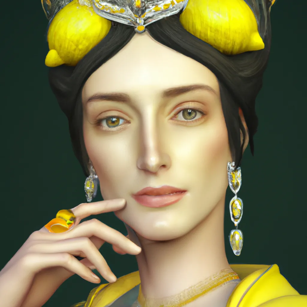 Prompt: vogue magazine cover, Beautiful 3d render of the lemon queen in a modelling pose, a beautiful enchanter by wlop, dream, magical, closeup headshot, 8 k, high detailed, ultra - realistic painting, trending on artstation. 