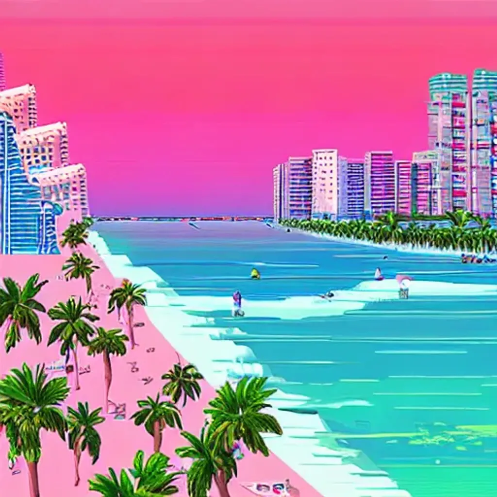 Prompt: beach vaporwave city 