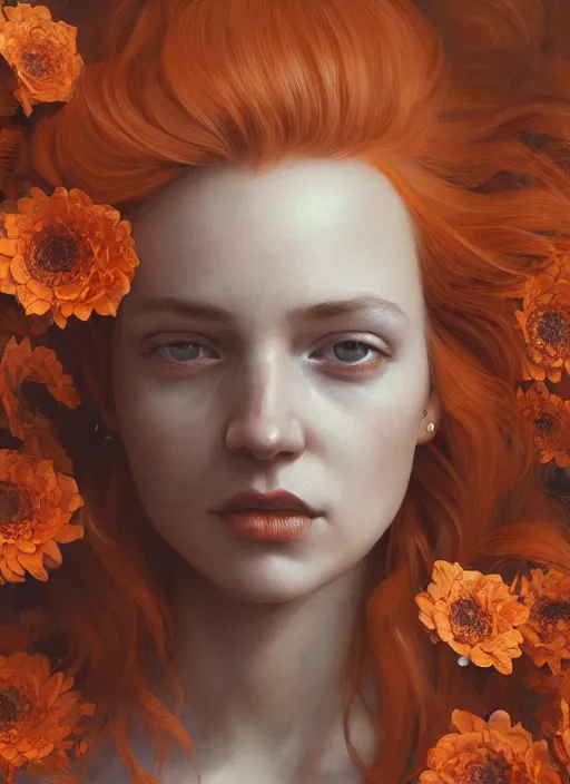 Portrait of {woman} with {orange} hair and with cute...