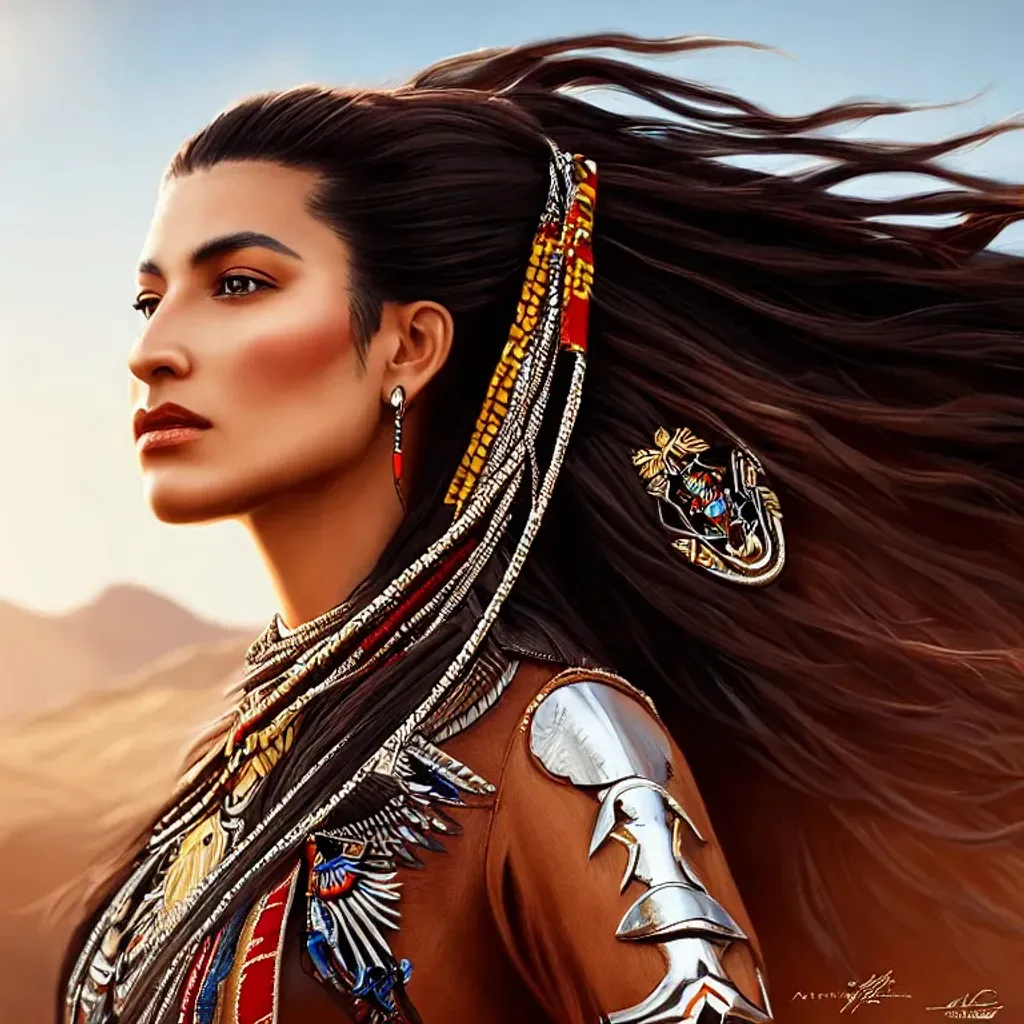 Prompt: portrait of a beautiful apache woman on a mustang, perfect composition, hyperrealistic, super detailed, 8k, high quality, trending art, trending on artstation, sharp focus, studio photo, intricate details, highly detailed, lovely