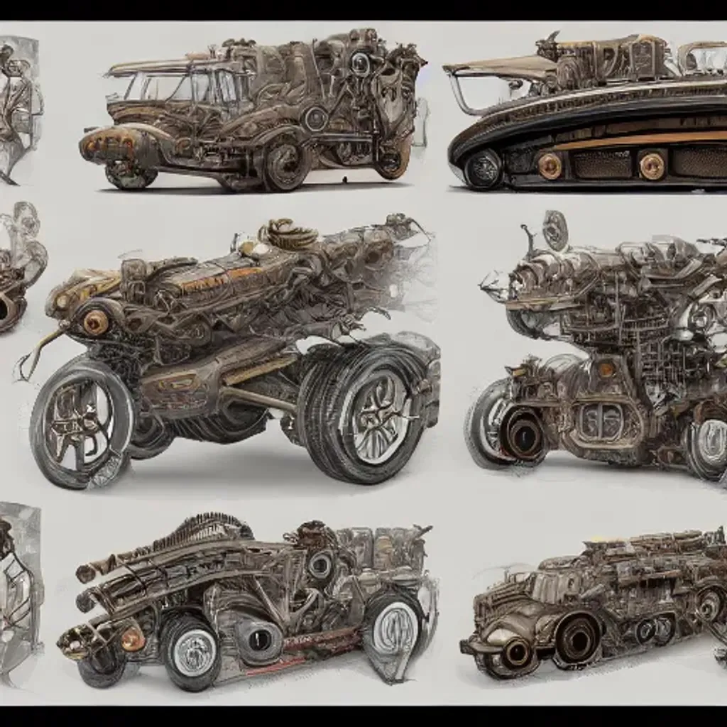 Prompt: digital art of steampunk transportation vehicle. Vadim Voitekhovitch. highly detailed. concept sheet. trending on artstation.