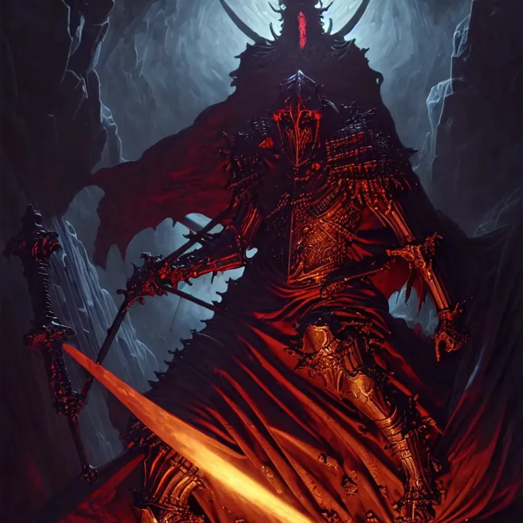 Prompt: A demonic knight In the depth of hell Dan Mumford WLOP Gustave Doré a masterpiece, 8k resolution, dark fantasy concept art, dynamic lighting, hyperdetailed, intricately detailed, Splash screen art, trending on Artstation, deep color, Unreal Engine, volumetric lighting, Alphonse Mucha, Jordan Grimmer, purple and yellow complementary colours