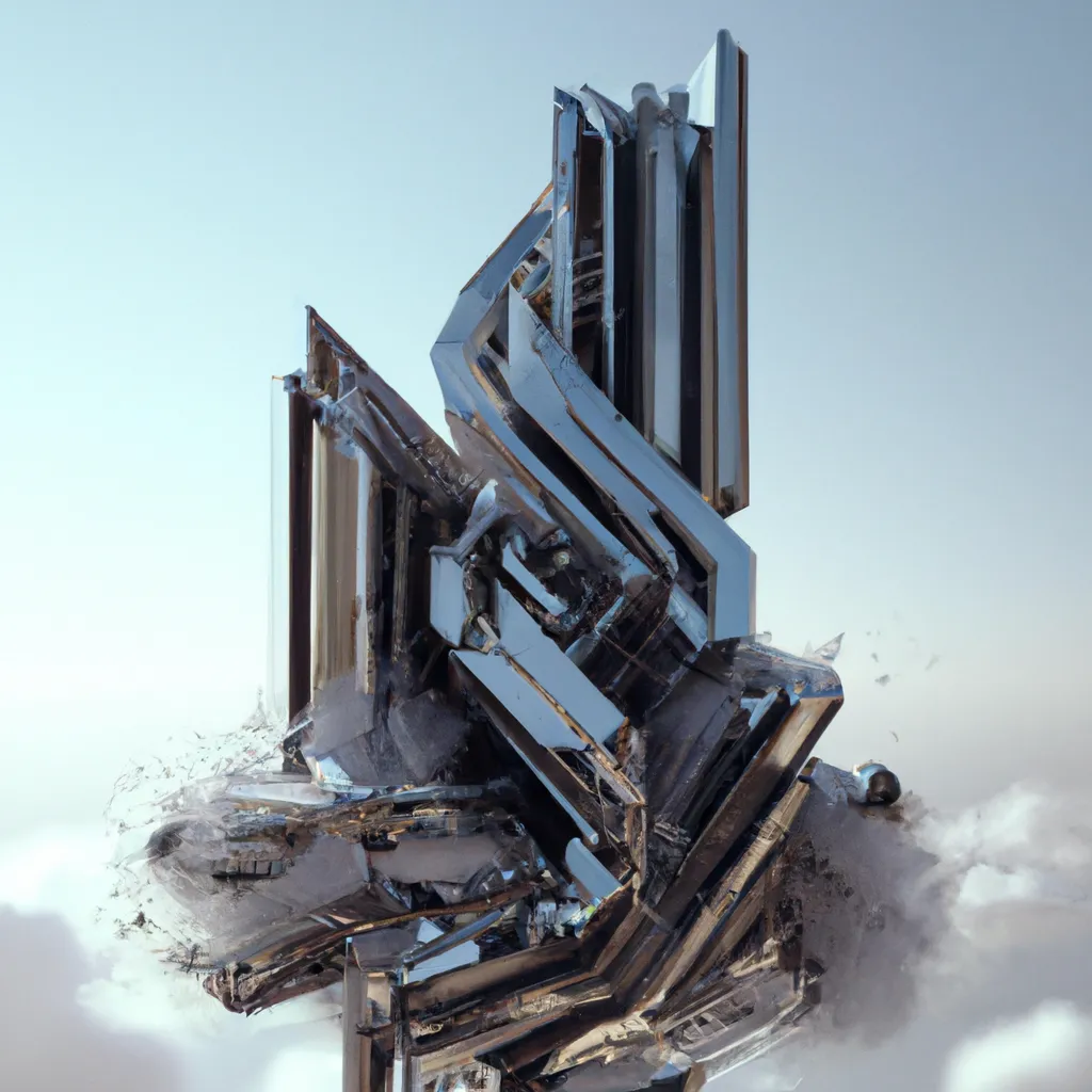 Prompt: digital art, abstract impossible architecture suspended in the air ,shiny, liquid chrome, silver,3D object, octane render, unreal engine,concept art,4k,poster,