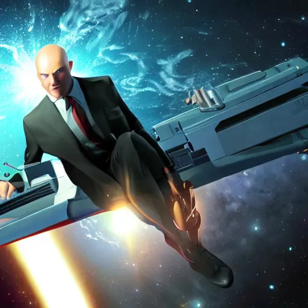 Prompt: Agent 47 in space