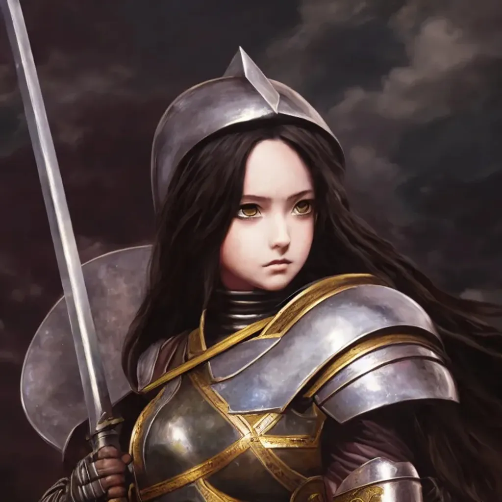 Prompt: a girl wearing armor while holding a sword, dark atmosphere, ((baroque oil painting)), (((anime character concept art))), trending on pixiv fanbox, (rule of thirds), (golden ratio), (detail acrylic palette knife), (((in the style of kentaro miura)))