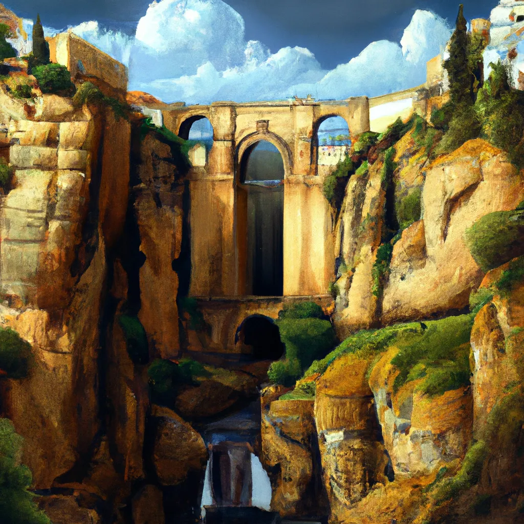 Ronda Bridge hyperrealistic painting mechanical de... | OpenArt