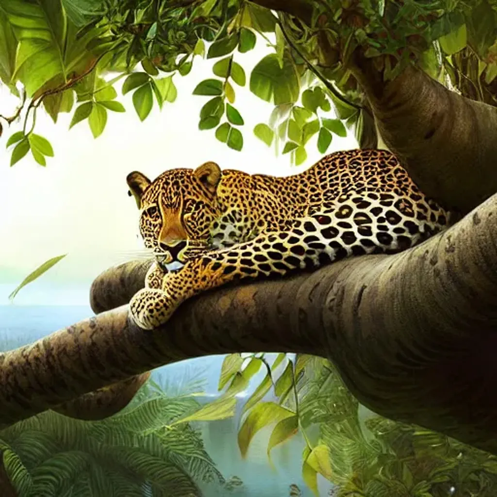 a leopard resting in a mangrove tree, highly detaile... | OpenArt