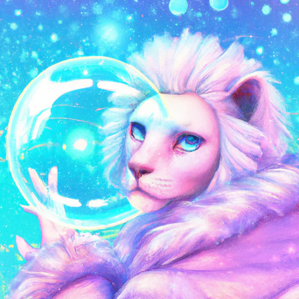 Prompt: character concept art of a cute young male anthropomorphic fluffy albino lion furry wearing cute holographic shiny winter outfit, soap bubble vaporwavebackground | | cute - fine - face, pretty face, key visual, realistic shaded perfect face, fine details by stanley artgerm lau, wlop, rossdraws, james jean, andrei riabovitchev, marc simonetti, and sakimichan, trending on artstation