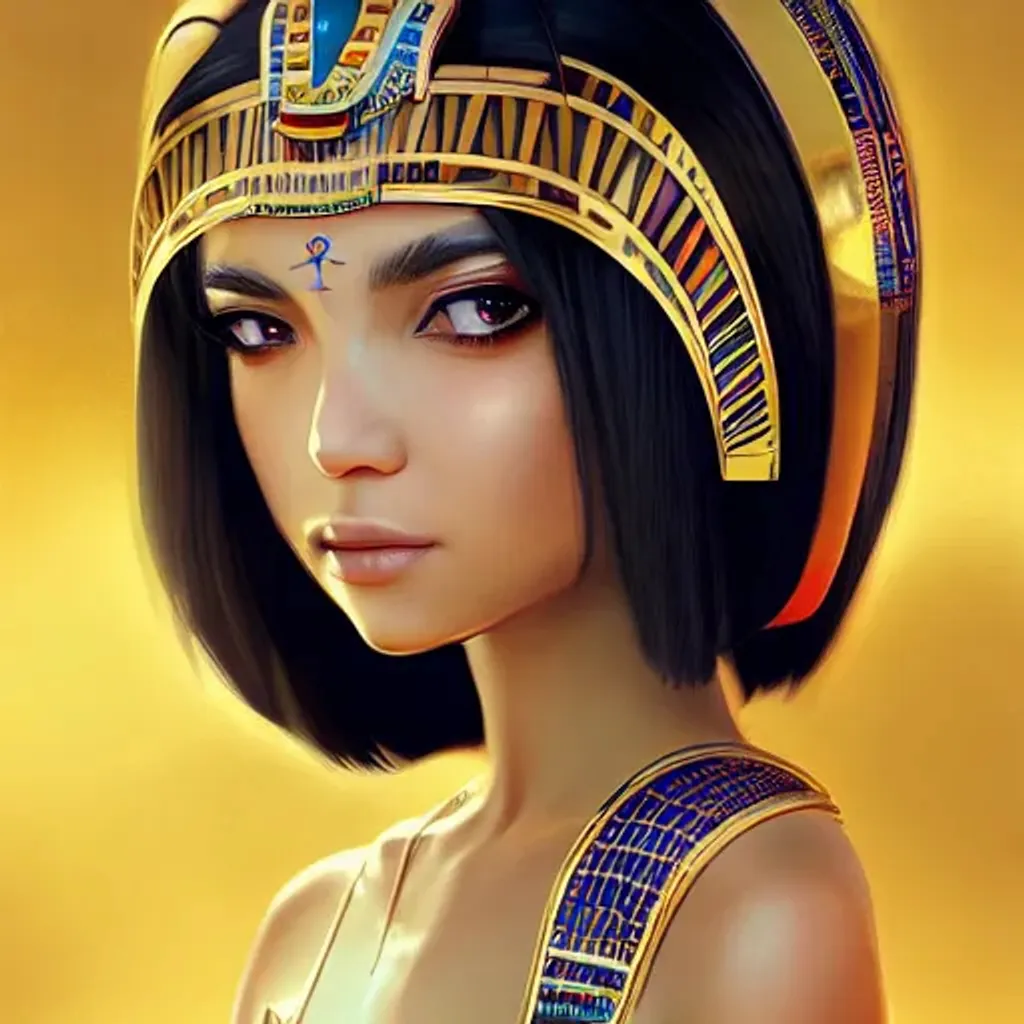 Prompt: Closeup face portrait of a beautiful female egyptian queen, cleopatra headdress, smooth soft skin, big dreamy eyes, beautiful intricate colored hair, symmetrical, anime wide eyes, soft lighting, detailed face, by makoto shinkai, stanley artgerm lau, wlop, rossdraws, boris, concept art, digital painting, looking into camera, 4k, hyperrealistic