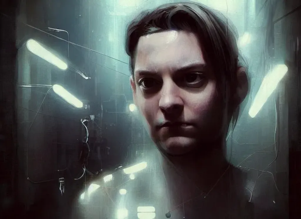 Prompt: Tobey Maguire, intricate Three-point lighting portrait, by Ching Yeh and Greg Rutkowski, detailed cyberpunk in the style of GitS 1995