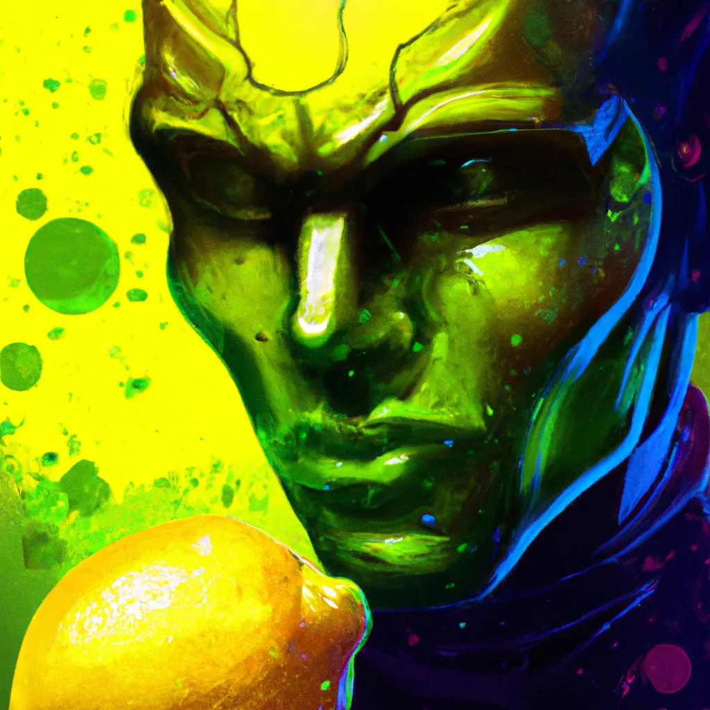 Prompt: lemon by Ben templesmith, octane render, superhero portrait of black light paint, splashes of colors, comic book art, sculpture