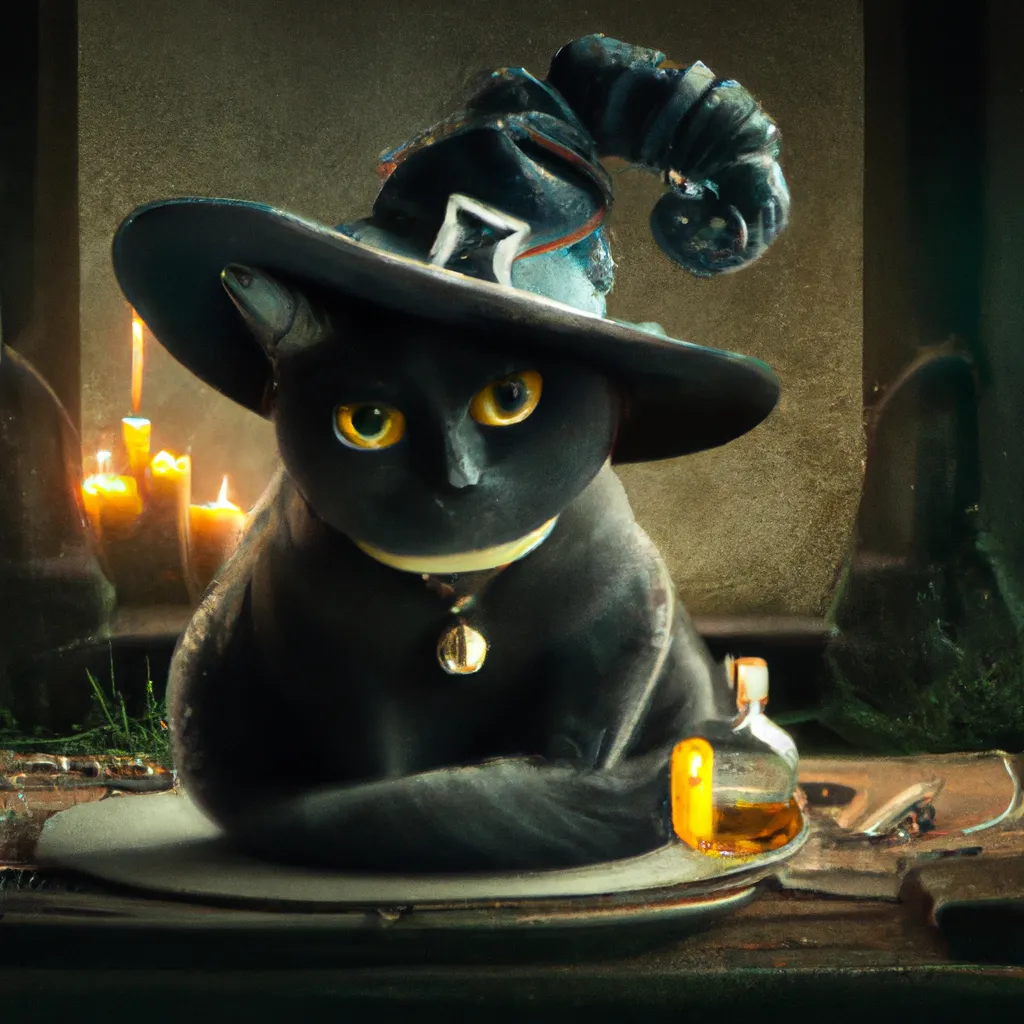 Prompt: Halloween theme. Cute black cat wearing a witch hat precious moments figurine , digital art, perfect composition, beautiful detailed intricate insanely detailed octane render trending on artstation, 8 k artistic photography, photorealistic concept art, soft natural volumetric cinematic perfect light, chiaroscuro, award winning photograph, masterpiece, oil on canvas, raphael, caravaggio, beeple, beksinski, giger.