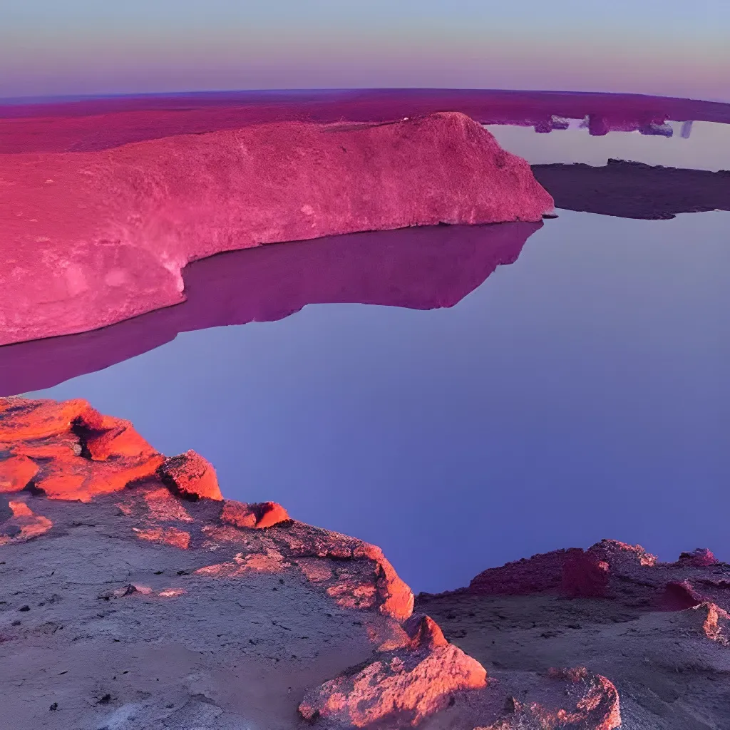 Prompt: Foreground below the horizon is a moonscape. There is no atmosphere. Craters and caverns cover the land. There is the ground of a alien world in the foreground below the horizon. The foreground is covered with various sharp looking edges of mountains and craters with high reflective surfaces in various iridescent colors. There is ice and rocks and metallic surfaces. Moonscape below the horizon covered with mountains different colored materials shiny also ice with various rainbow issues and iridescence. Background  above the horizon in the night sky is a galaxy huge looming fluffy central axis spiral arms mini different colored stars gas clouds glowing nebulas moons in the background   in the night sky are different colors pockmarked with craters. The background above the horizon is a night sky filled with stars and a giant galaxy. The giant galaxy is surrounded by gas clouds nebulas shining stars and moons covered with craters. The night sky above the horizon is dark except for the nebulas, galaxy, stars, moons. The night sky above the mid photo horizon is black and filled with stars and galaxies.