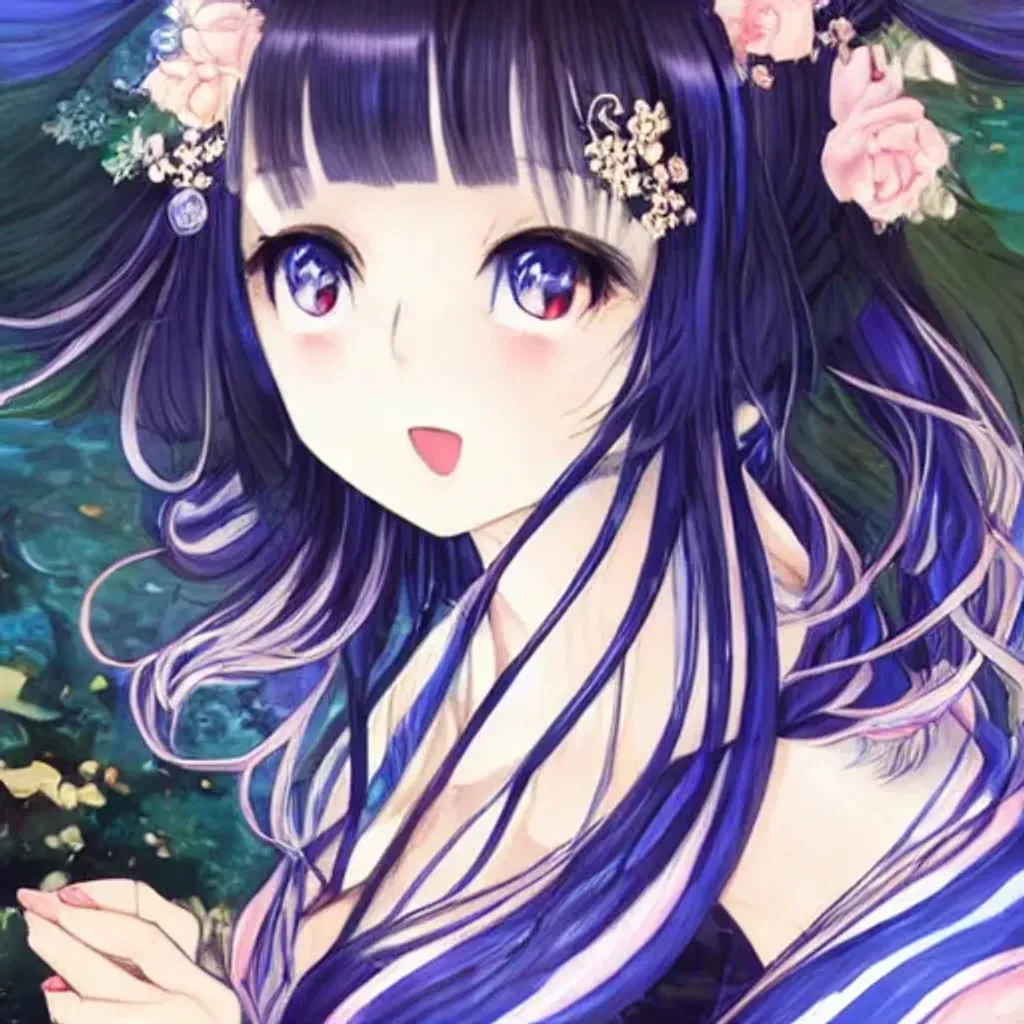 Adorable Kawaii Idol Anime Girl With Purple Hair and (Instant