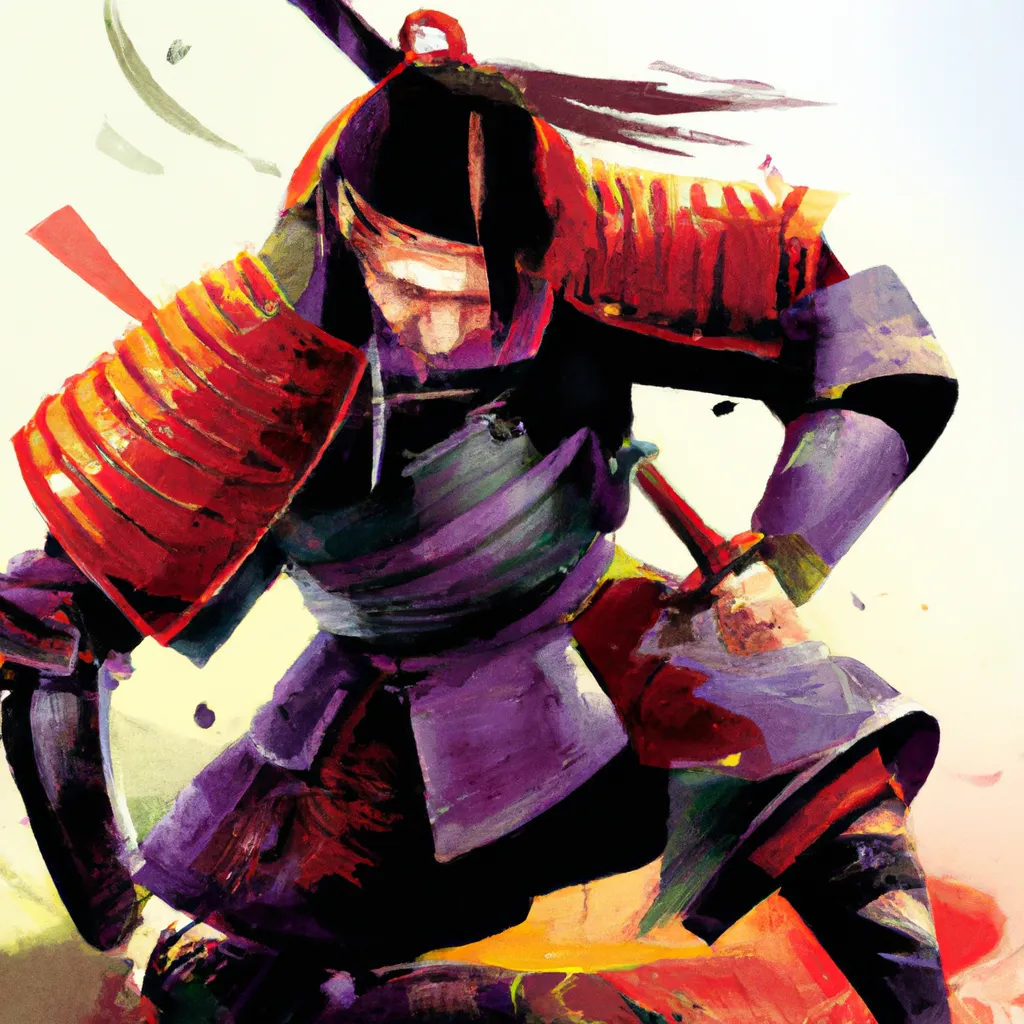 Prompt: a concept art painting of a Japanese Samurai slashing an enemy in half with a katana